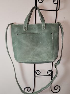 Portland Green Leather Crossbody Satchel Tote Bag